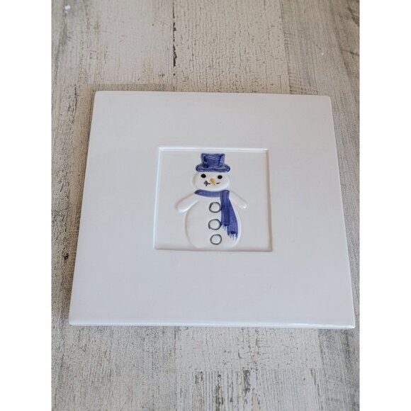 Crate Barrel snowman trivet tile ceramic home decor xmas - Picture 1 of 5